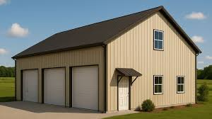 30'X50' Stucco Front Facing 2 Door Garage Designs